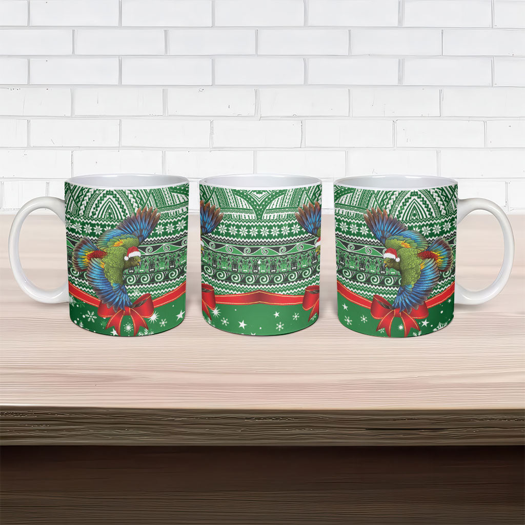 New Zealand Kea Bird Christmas Ceramic Mug Maori Inspired Knitted Patterns
