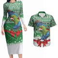 New Zealand Kea Bird Christmas Couples Matching Long Sleeve Bodycon Dress and Hawaiian Shirt Maori Inspired Knitted Patterns
