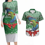 New Zealand Kea Bird Christmas Couples Matching Long Sleeve Bodycon Dress and Hawaiian Shirt Maori Inspired Knitted Patterns