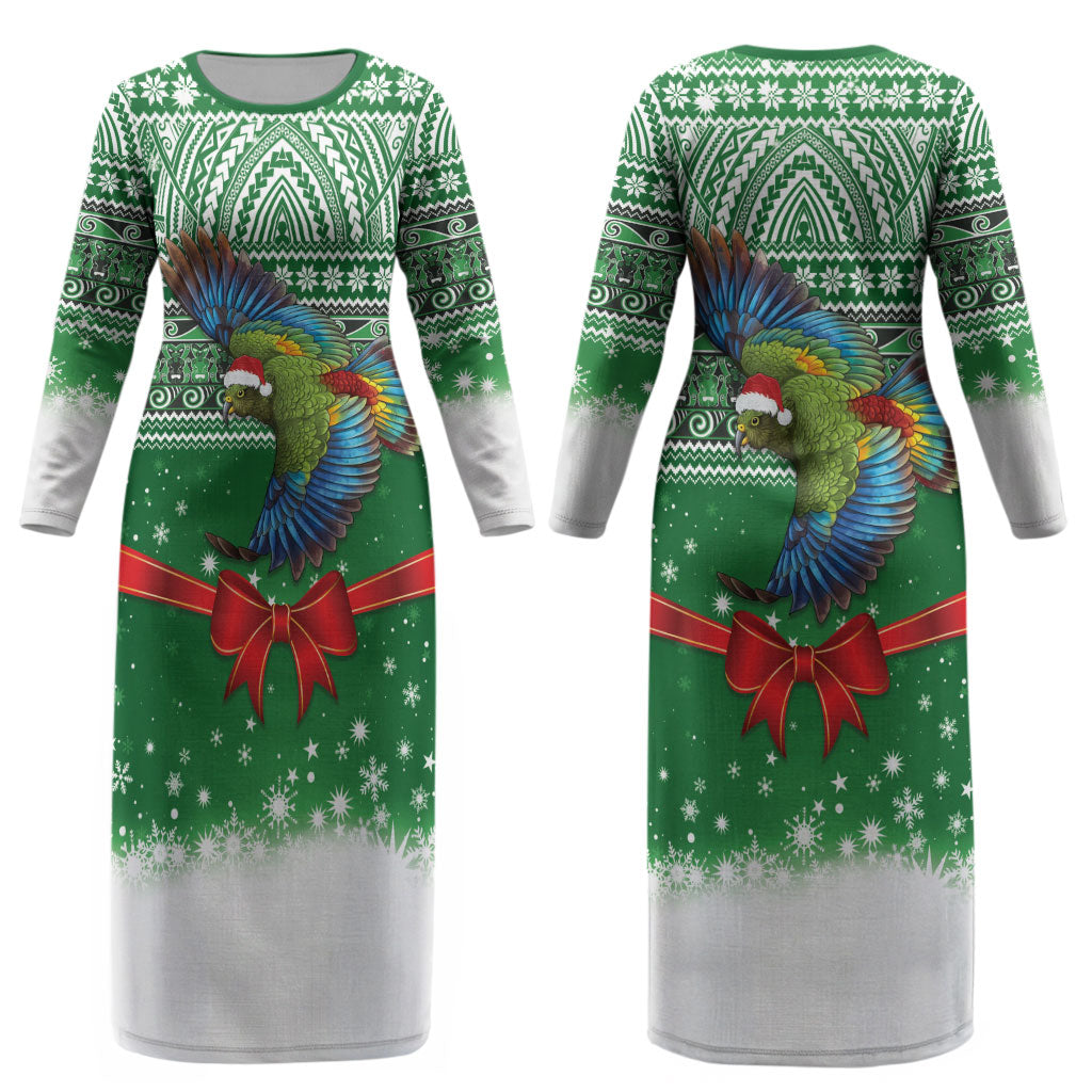 New Zealand Kea Bird Christmas Couples Matching Long Sleeve Bodycon Dress and Hawaiian Shirt Maori Inspired Knitted Patterns