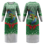 New Zealand Kea Bird Christmas Couples Matching Long Sleeve Bodycon Dress and Hawaiian Shirt Maori Inspired Knitted Patterns