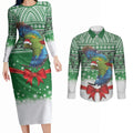 New Zealand Kea Bird Christmas Couples Matching Long Sleeve Bodycon Dress and Long Sleeve Button Shirt Maori Inspired Knitted Patterns