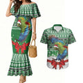 New Zealand Kea Bird Christmas Couples Matching Mermaid Dress and Hawaiian Shirt Maori Inspired Knitted Patterns