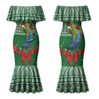 New Zealand Kea Bird Christmas Couples Matching Mermaid Dress and Hawaiian Shirt Maori Inspired Knitted Patterns