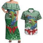 New Zealand Kea Bird Christmas Couples Matching Off Shoulder Maxi Dress and Hawaiian Shirt Maori Inspired Knitted Patterns