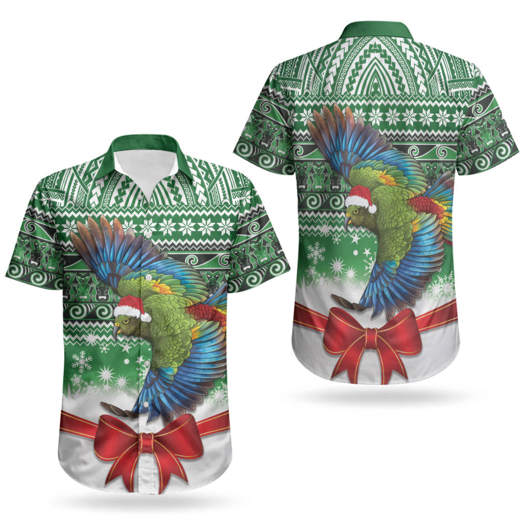 New Zealand Kea Bird Christmas Couples Matching Off Shoulder Maxi Dress and Hawaiian Shirt Maori Inspired Knitted Patterns