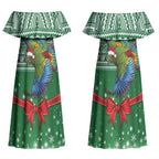 New Zealand Kea Bird Christmas Couples Matching Off Shoulder Maxi Dress and Hawaiian Shirt Maori Inspired Knitted Patterns
