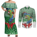 New Zealand Kea Bird Christmas Couples Matching Off Shoulder Maxi Dress and Long Sleeve Button Shirt Maori Inspired Knitted Patterns