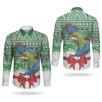 New Zealand Kea Bird Christmas Couples Matching Off Shoulder Maxi Dress and Long Sleeve Button Shirt Maori Inspired Knitted Patterns