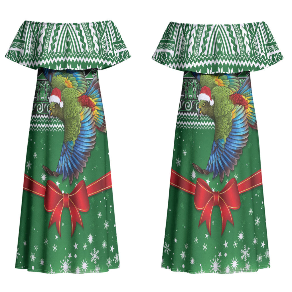 New Zealand Kea Bird Christmas Couples Matching Off Shoulder Maxi Dress and Long Sleeve Button Shirt Maori Inspired Knitted Patterns