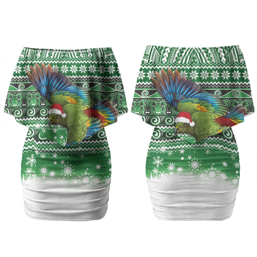 New Zealand Kea Bird Christmas Couples Matching Off Shoulder Short Dress and Hawaiian Shirt Maori Inspired Knitted Patterns