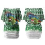 New Zealand Kea Bird Christmas Couples Matching Off Shoulder Short Dress and Hawaiian Shirt Maori Inspired Knitted Patterns