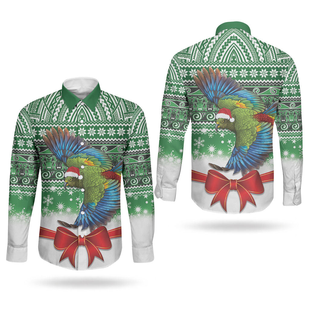 New Zealand Kea Bird Christmas Couples Matching Off Shoulder Short Dress and Long Sleeve Button Shirt Maori Inspired Knitted Patterns