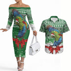 New Zealand Kea Bird Christmas Couples Matching Off The Shoulder Long Sleeve Dress and Hawaiian Shirt Maori Inspired Knitted Patterns