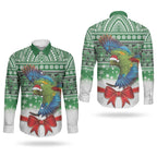 New Zealand Kea Bird Christmas Couples Matching Off The Shoulder Long Sleeve Dress and Long Sleeve Button Shirt Maori Inspired Knitted Patterns
