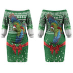 New Zealand Kea Bird Christmas Couples Matching Off The Shoulder Long Sleeve Dress and Long Sleeve Button Shirt Maori Inspired Knitted Patterns