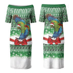 New Zealand Kea Bird Christmas Couples Matching Puletasi and Hawaiian Shirt Maori Inspired Knitted Patterns
