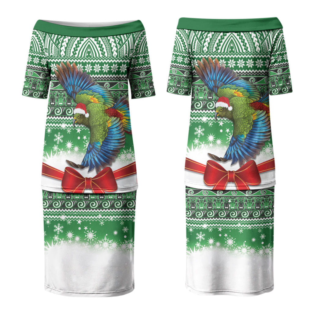 New Zealand Kea Bird Christmas Couples Matching Puletasi and Hawaiian Shirt Maori Inspired Knitted Patterns