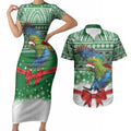 New Zealand Kea Bird Christmas Couples Matching Short Sleeve Bodycon Dress and Hawaiian Shirt Maori Inspired Knitted Patterns