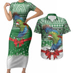 New Zealand Kea Bird Christmas Couples Matching Short Sleeve Bodycon Dress and Hawaiian Shirt Maori Inspired Knitted Patterns
