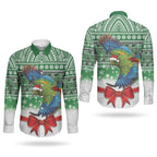 New Zealand Kea Bird Christmas Couples Matching Short Sleeve Bodycon Dress and Long Sleeve Button Shirt Maori Inspired Knitted Patterns