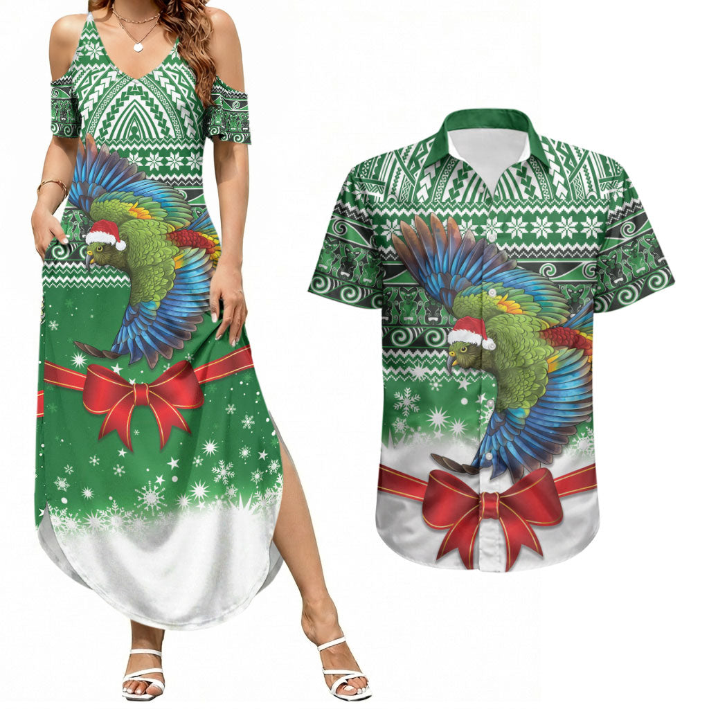 New Zealand Kea Bird Christmas Couples Matching Summer Maxi Dress and Hawaiian Shirt Maori Inspired Knitted Patterns