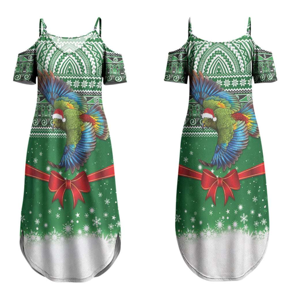 New Zealand Kea Bird Christmas Couples Matching Summer Maxi Dress and Long Sleeve Button Shirt Maori Inspired Knitted Patterns