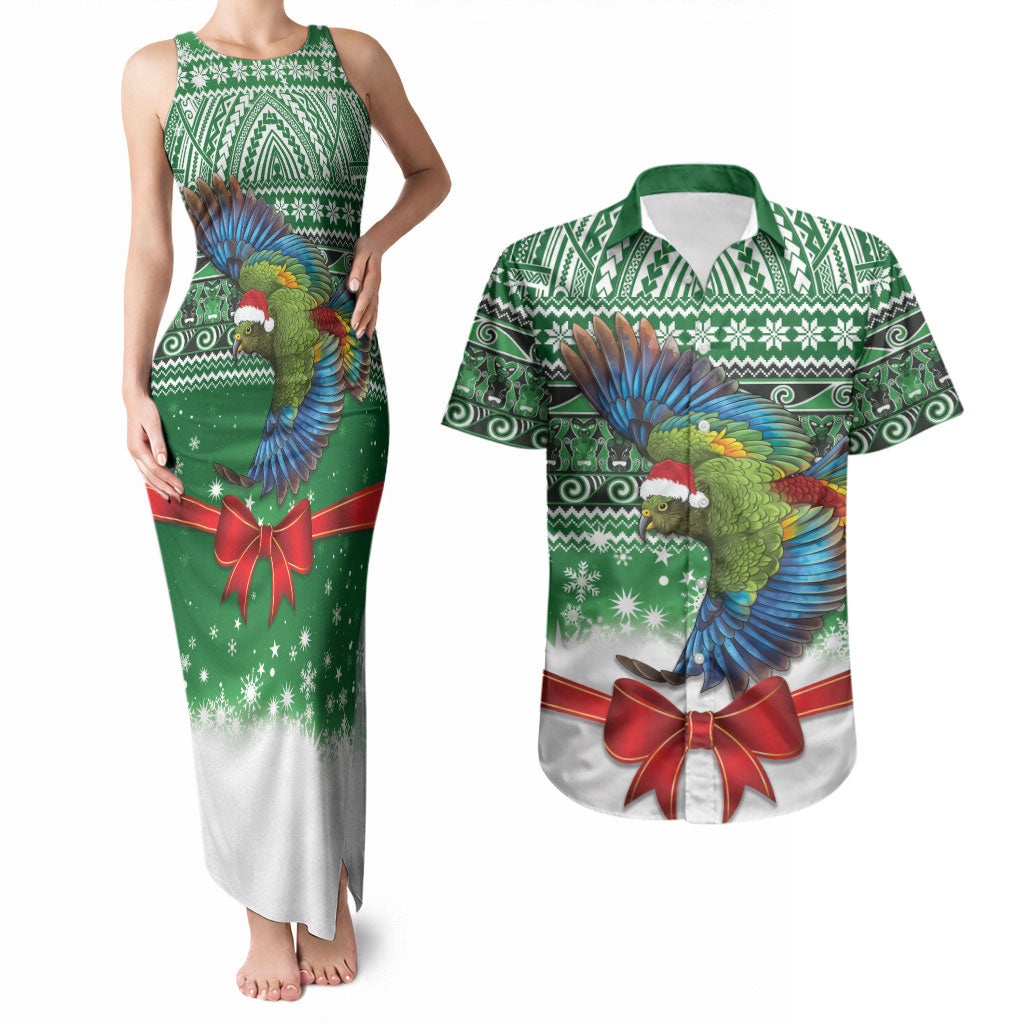 New Zealand Kea Bird Christmas Couples Matching Tank Maxi Dress and Hawaiian Shirt Maori Inspired Knitted Patterns