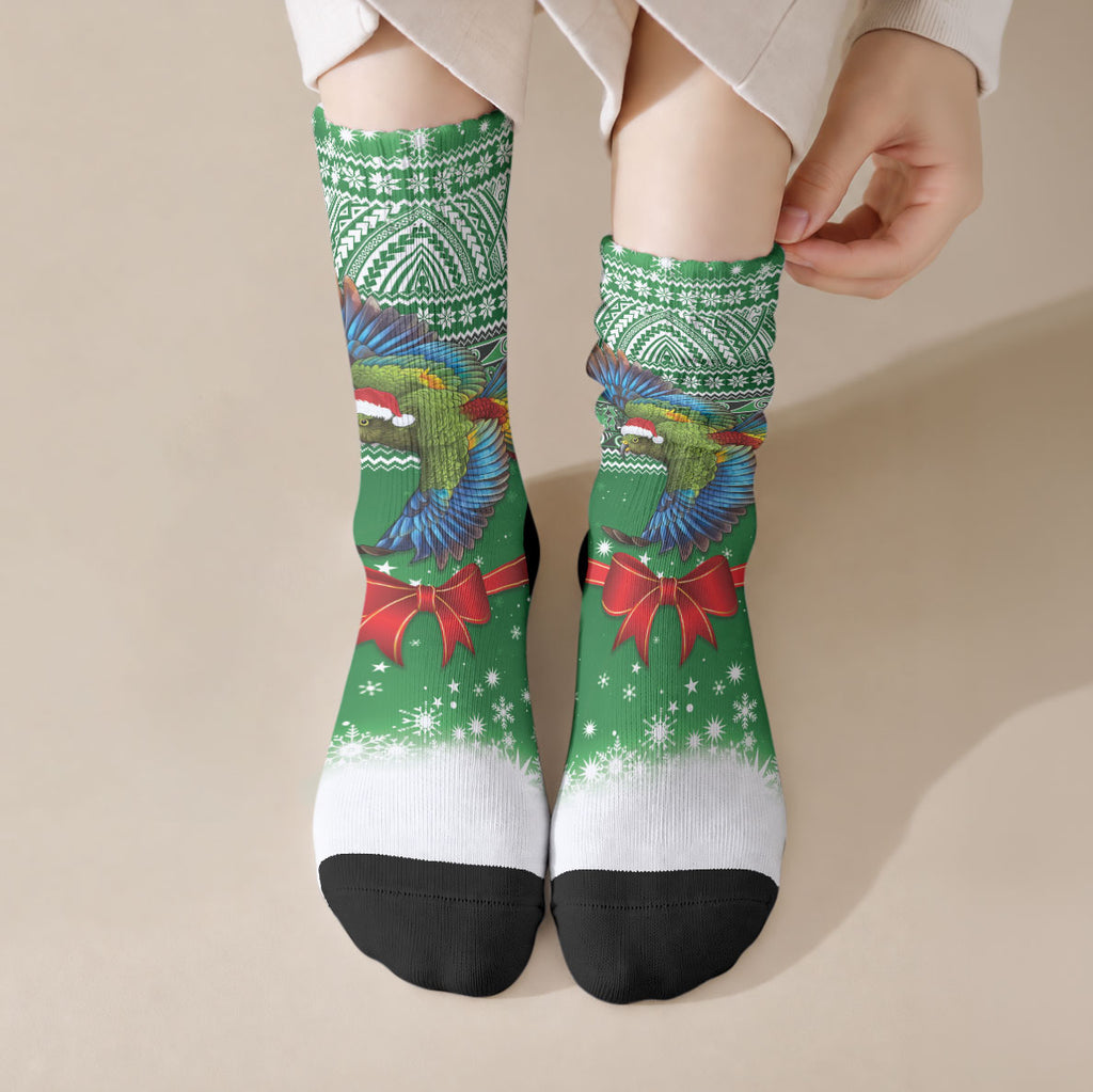 New Zealand Kea Bird Christmas Crew Socks Maori Inspired Knitted Patterns