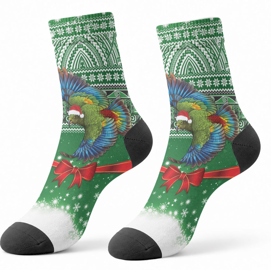 New Zealand Kea Bird Christmas Crew Socks Maori Inspired Knitted Patterns