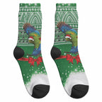 New Zealand Kea Bird Christmas Crew Socks Maori Inspired Knitted Patterns