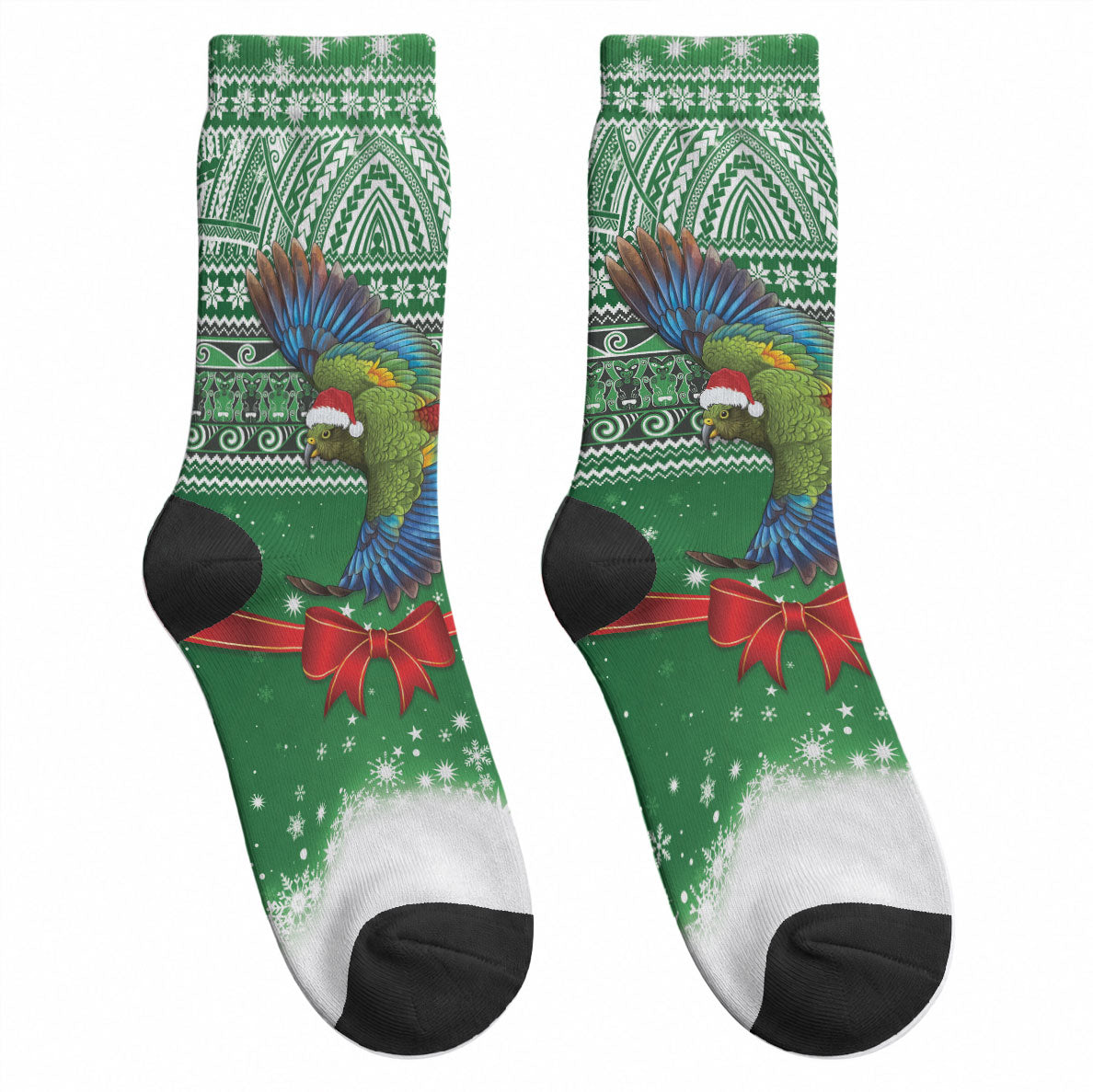 New Zealand Kea Bird Christmas Crew Socks Maori Inspired Knitted Patterns