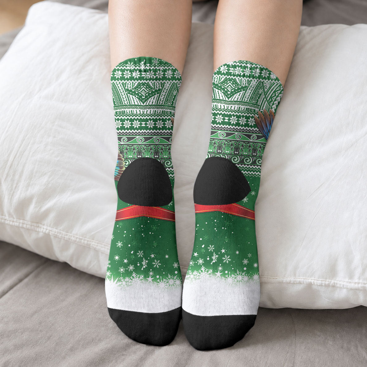 New Zealand Kea Bird Christmas Crew Socks Maori Inspired Knitted Patterns