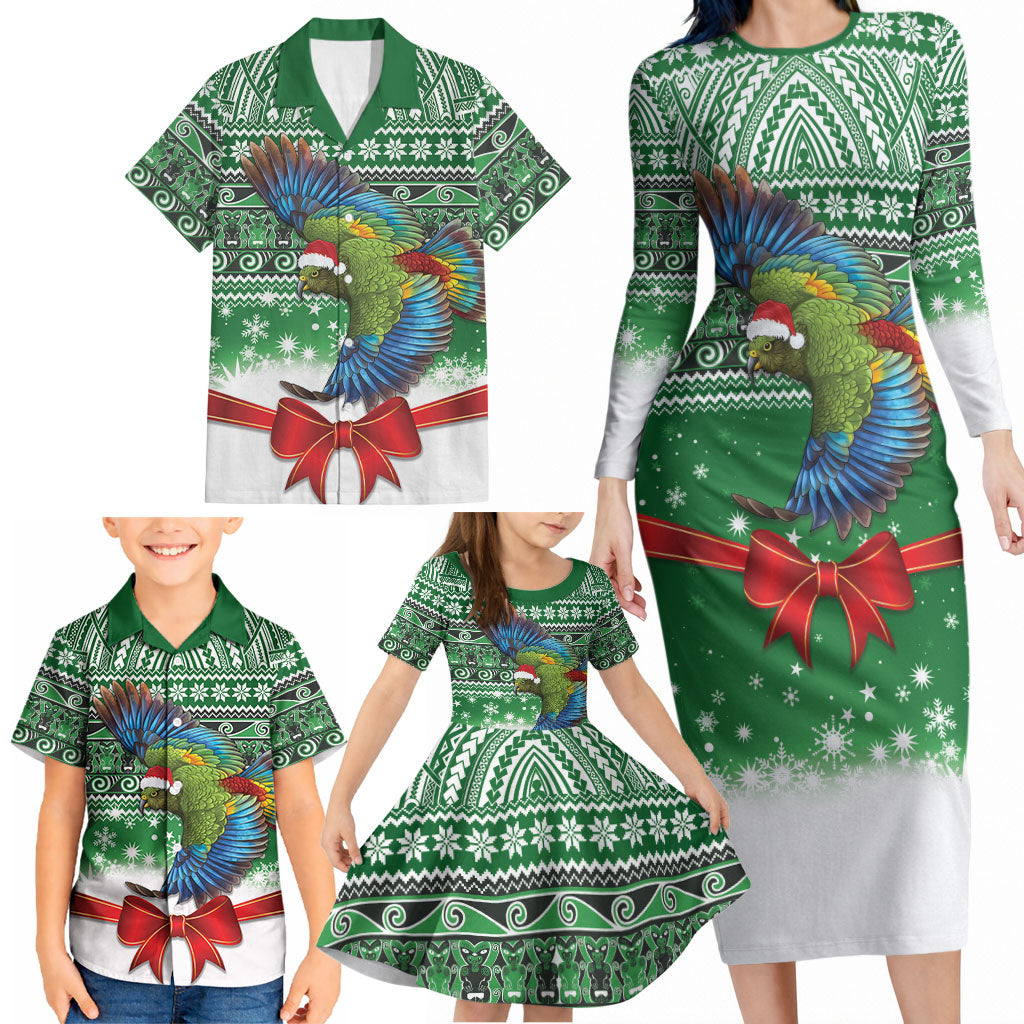New Zealand Kea Bird Christmas Family Matching Long Sleeve Bodycon Dress and Hawaiian Shirt Maori Inspired Knitted Patterns