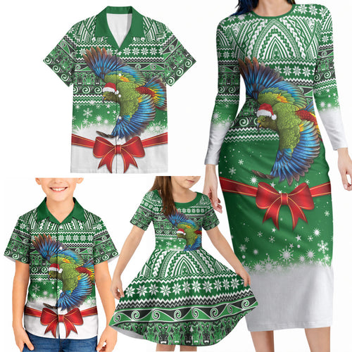 New Zealand Kea Bird Christmas Family Matching Long Sleeve Bodycon Dress and Hawaiian Shirt Maori Inspired Knitted Patterns