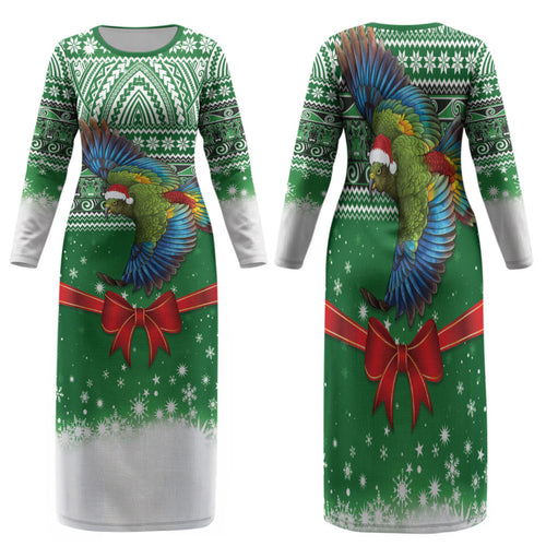 New Zealand Kea Bird Christmas Family Matching Long Sleeve Bodycon Dress and Hawaiian Shirt Maori Inspired Knitted Patterns