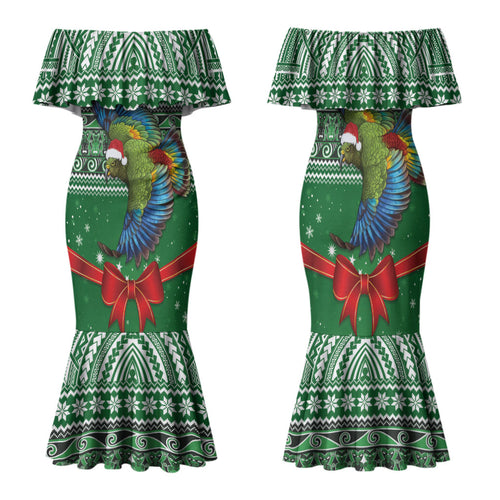 New Zealand Kea Bird Christmas Family Matching Mermaid Dress and Hawaiian Shirt Maori Inspired Knitted Patterns