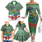 New Zealand Kea Bird Christmas Family Matching Off The Shoulder Long Sleeve Dress and Hawaiian Shirt Maori Inspired Knitted Patterns
