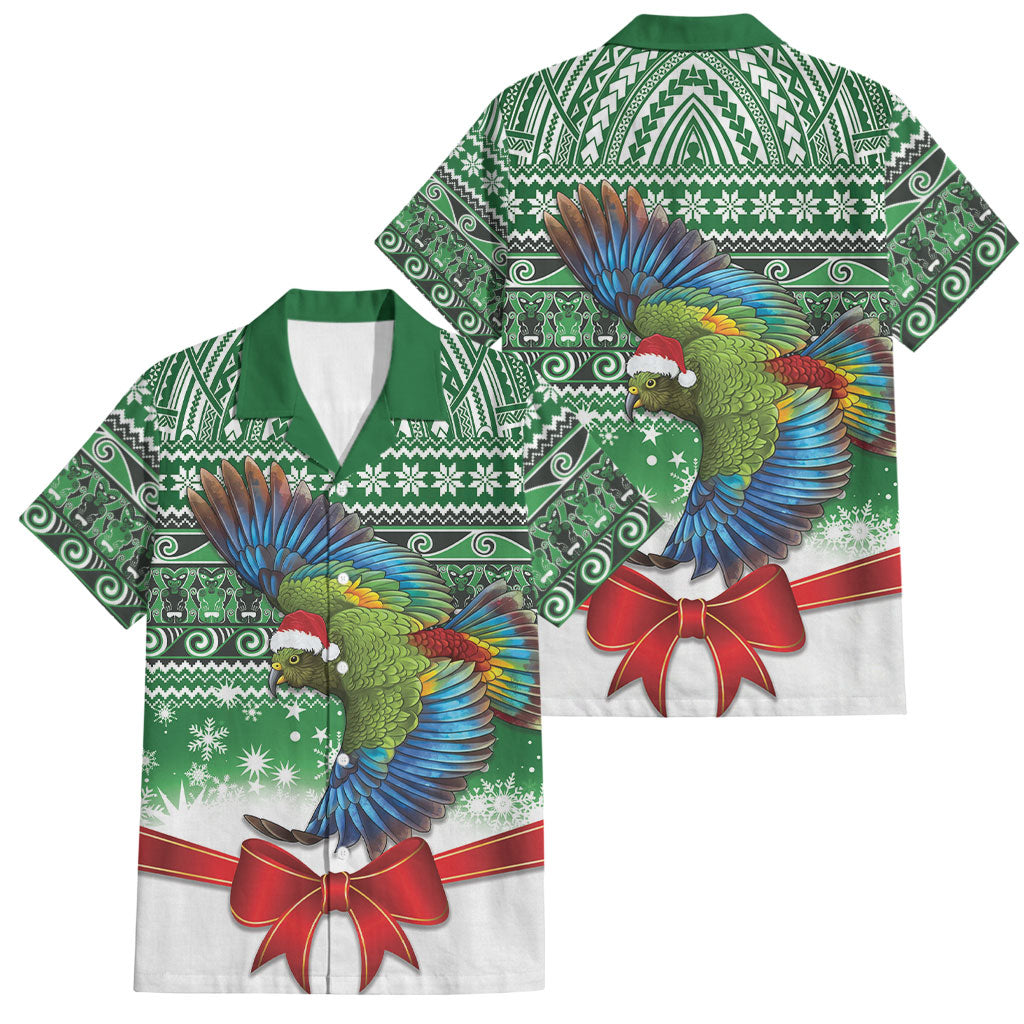 New Zealand Kea Bird Christmas Family Matching Off The Shoulder Long Sleeve Dress and Hawaiian Shirt Maori Inspired Knitted Patterns