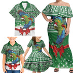 New Zealand Kea Bird Christmas Family Matching Off Shoulder Maxi Dress and Hawaiian Shirt Maori Inspired Knitted Patterns