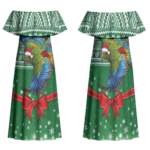 New Zealand Kea Bird Christmas Family Matching Off Shoulder Maxi Dress and Hawaiian Shirt Maori Inspired Knitted Patterns