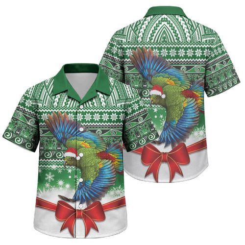 New Zealand Kea Bird Christmas Family Matching Off Shoulder Maxi Dress and Hawaiian Shirt Maori Inspired Knitted Patterns