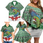 New Zealand Kea Bird Christmas Family Matching Off Shoulder Short Dress and Hawaiian Shirt Maori Inspired Knitted Patterns