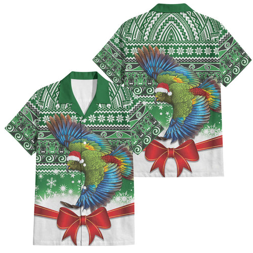 New Zealand Kea Bird Christmas Family Matching Off Shoulder Short Dress and Hawaiian Shirt Maori Inspired Knitted Patterns