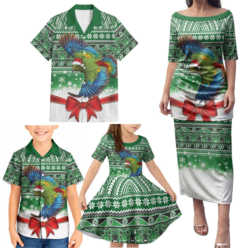 New Zealand Kea Bird Christmas Family Matching Puletasi and Hawaiian Shirt Maori Inspired Knitted Patterns