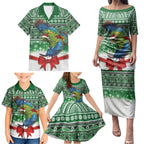 New Zealand Kea Bird Christmas Family Matching Puletasi and Hawaiian Shirt Maori Inspired Knitted Patterns