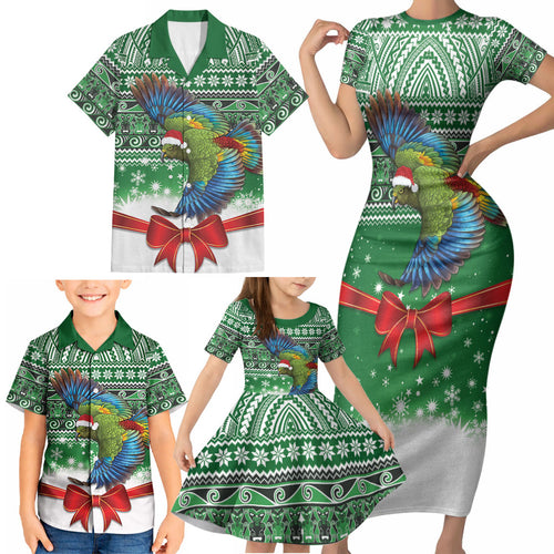 New Zealand Kea Bird Christmas Family Matching Short Sleeve Bodycon Dress and Hawaiian Shirt Maori Inspired Knitted Patterns