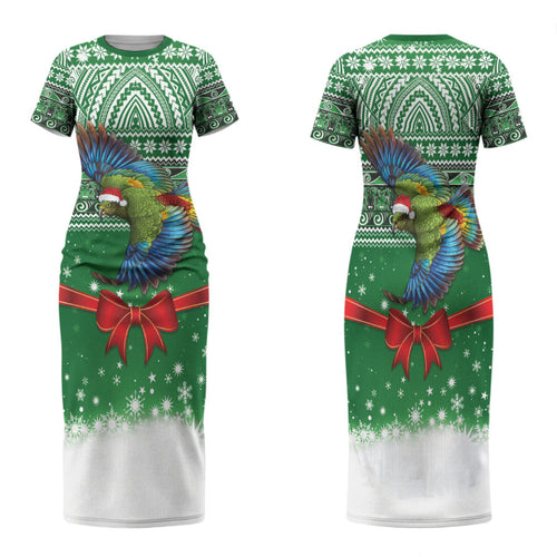 New Zealand Kea Bird Christmas Family Matching Short Sleeve Bodycon Dress and Hawaiian Shirt Maori Inspired Knitted Patterns