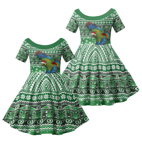 New Zealand Kea Bird Christmas Family Matching Short Sleeve Bodycon Dress and Hawaiian Shirt Maori Inspired Knitted Patterns