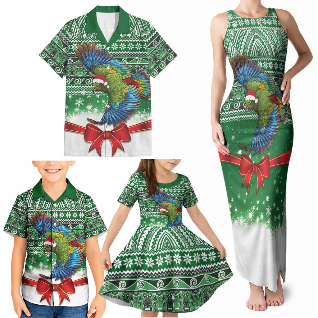 New Zealand Kea Bird Christmas Family Matching Tank Maxi Dress and Hawaiian Shirt Maori Inspired Knitted Patterns